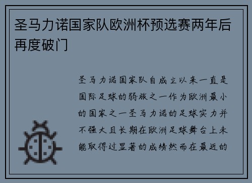 圣马力诺国家队欧洲杯预选赛两年后再度破门